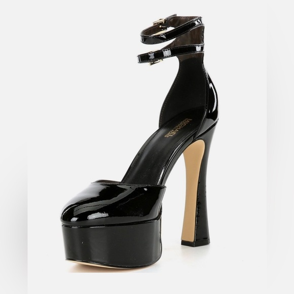 MICHAEL Michael Kors Martina Black Patent Leather Strappy Platform Pumps Size 7M